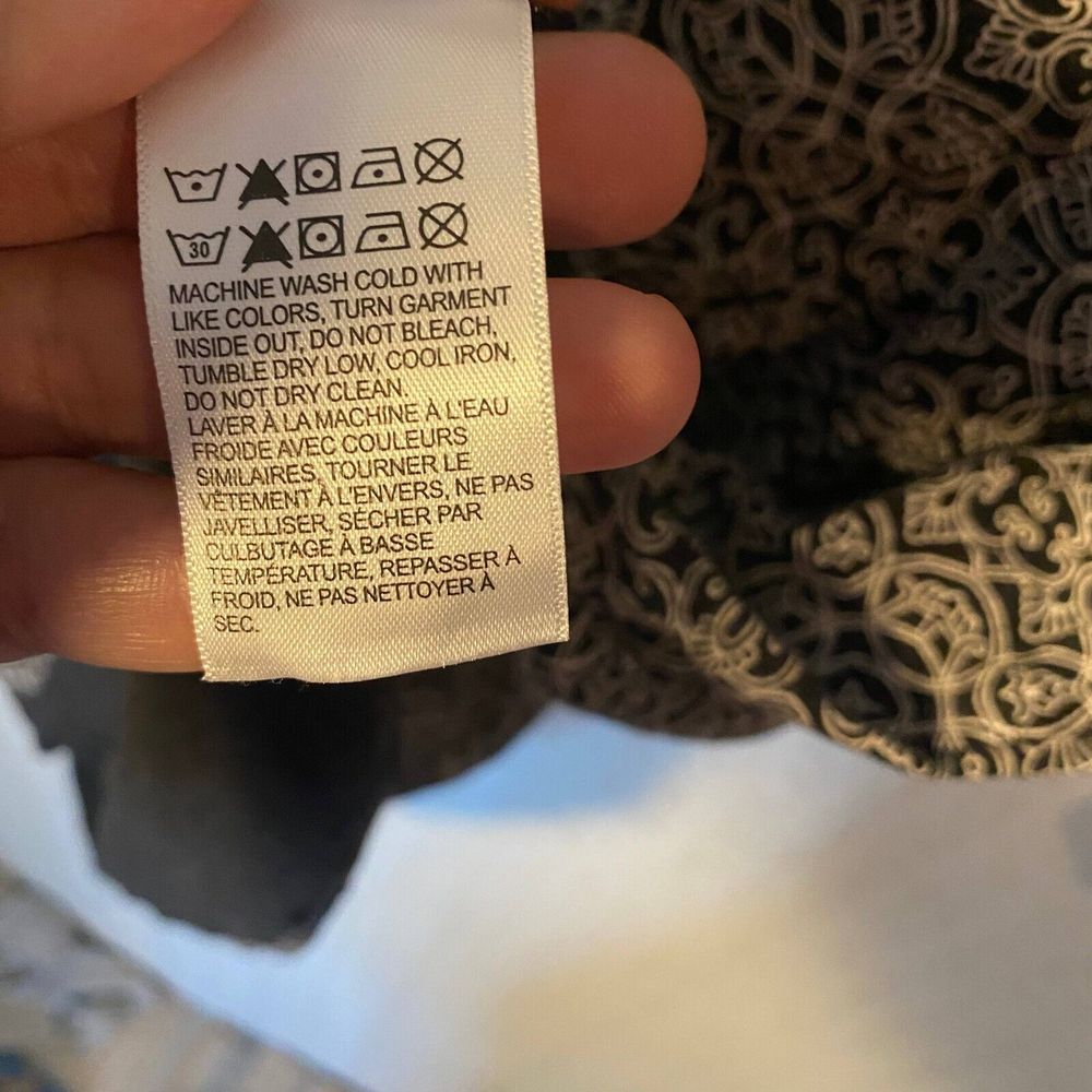 Lucky Brand Shirt Women's Size 1X Black White Boho Print 3/4 Sleeve V Neck - Picture 16 of 16